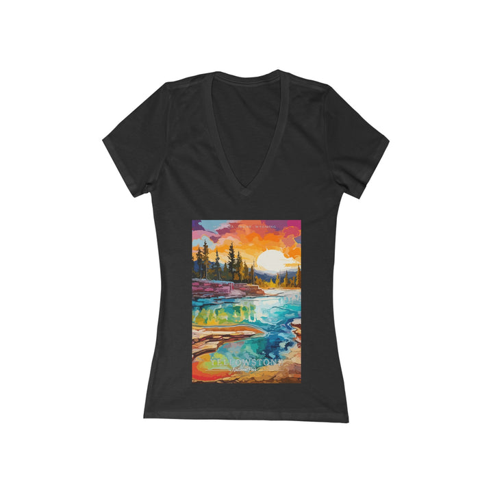 Women's Deep V - Neck T - Shirt - Yellowstone National Park - My Nature Book Adventures