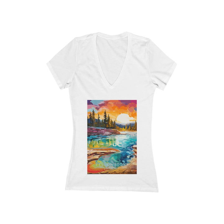 Women's Deep V - Neck T - Shirt - Yellowstone National Park - My Nature Book Adventures