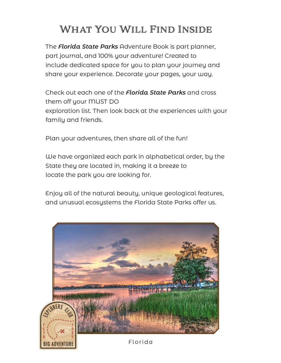 Florida State Parks & Sites - Adventure Planning Journal - My Nature Book Adventures