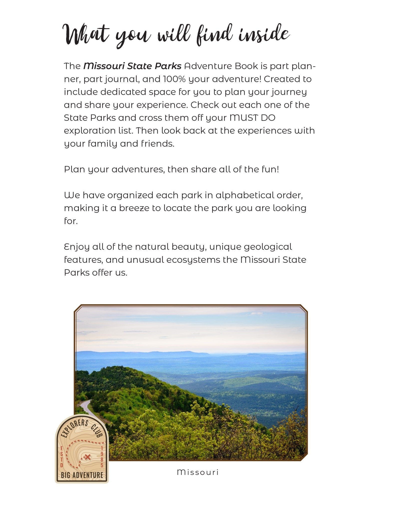 Missouri State Parks & Historic Sites - Adventure Planning Journal - My Nature Book Adventures