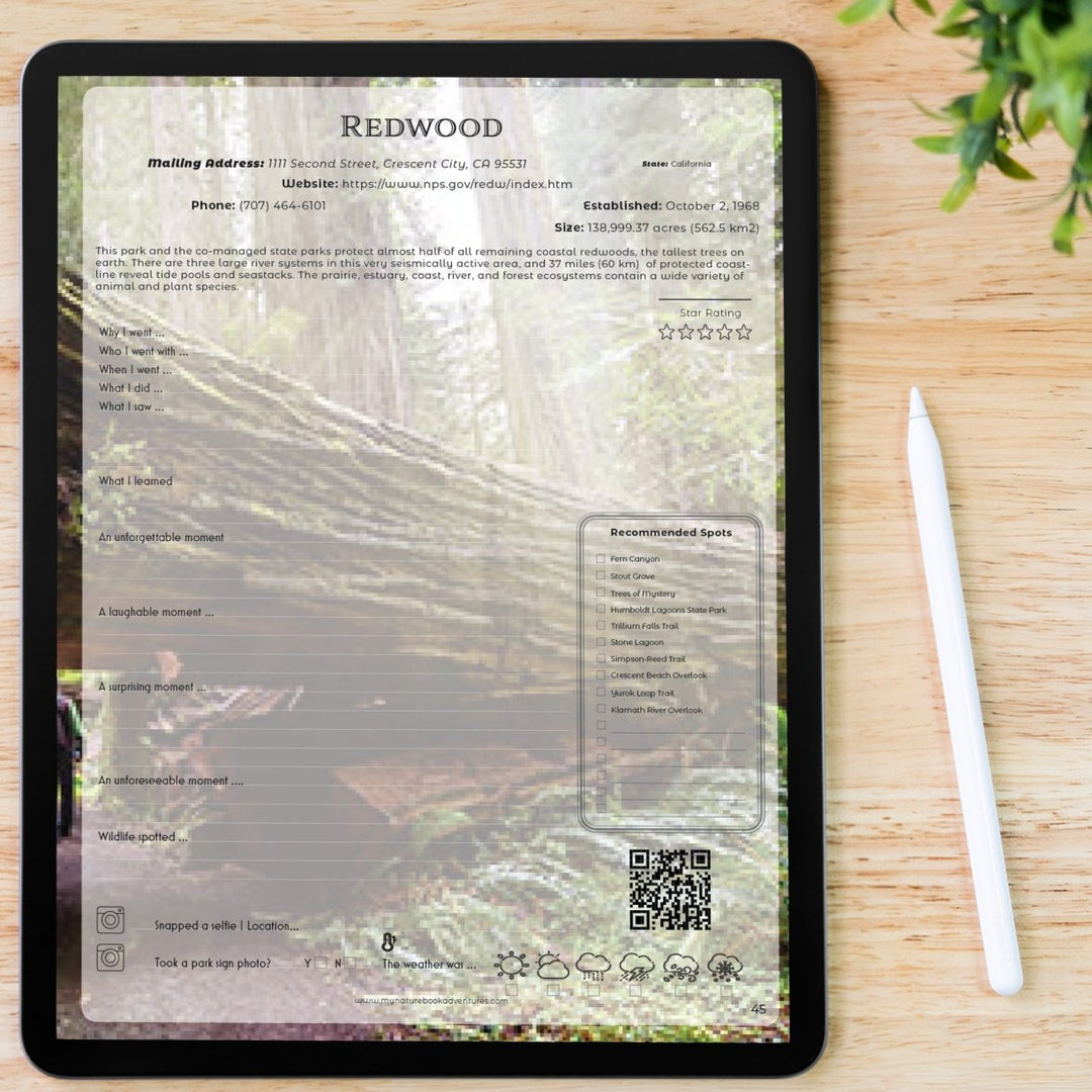 National Parks - DIGITAL DOWNLOAD - Adventure Planning Journal - Individual Pages - Editable PDF - My Nature Book Adventures