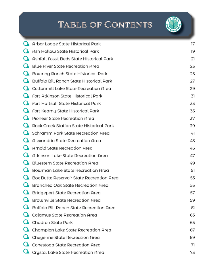 Nebraska State Parks - Adventure Planning Journal - My Nature Book Adventures