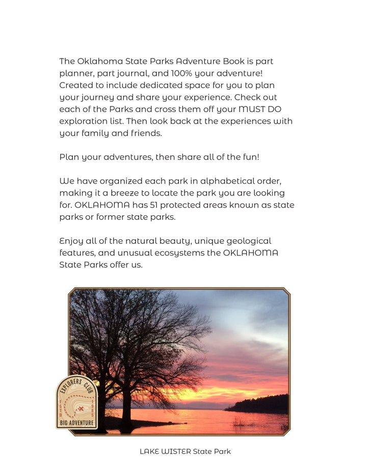 Oklahoma Parks - DIGITAL DOWNLOAD - Adventure Planning Journal - My Nature Book Adventures