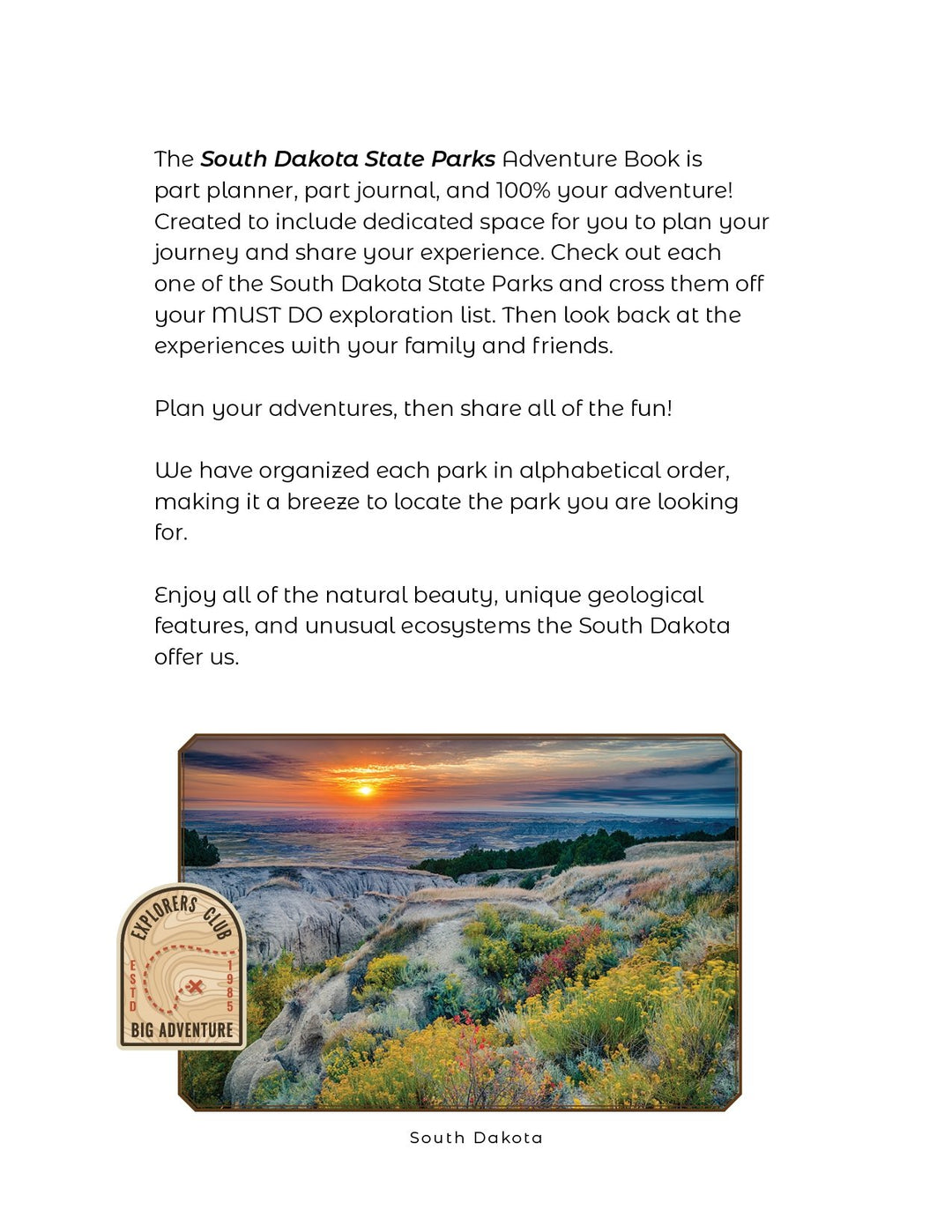 South Dakota State Parks - DIGITAL DOWNLOAD - Adventure Planning Journal - My Nature Book Adventures